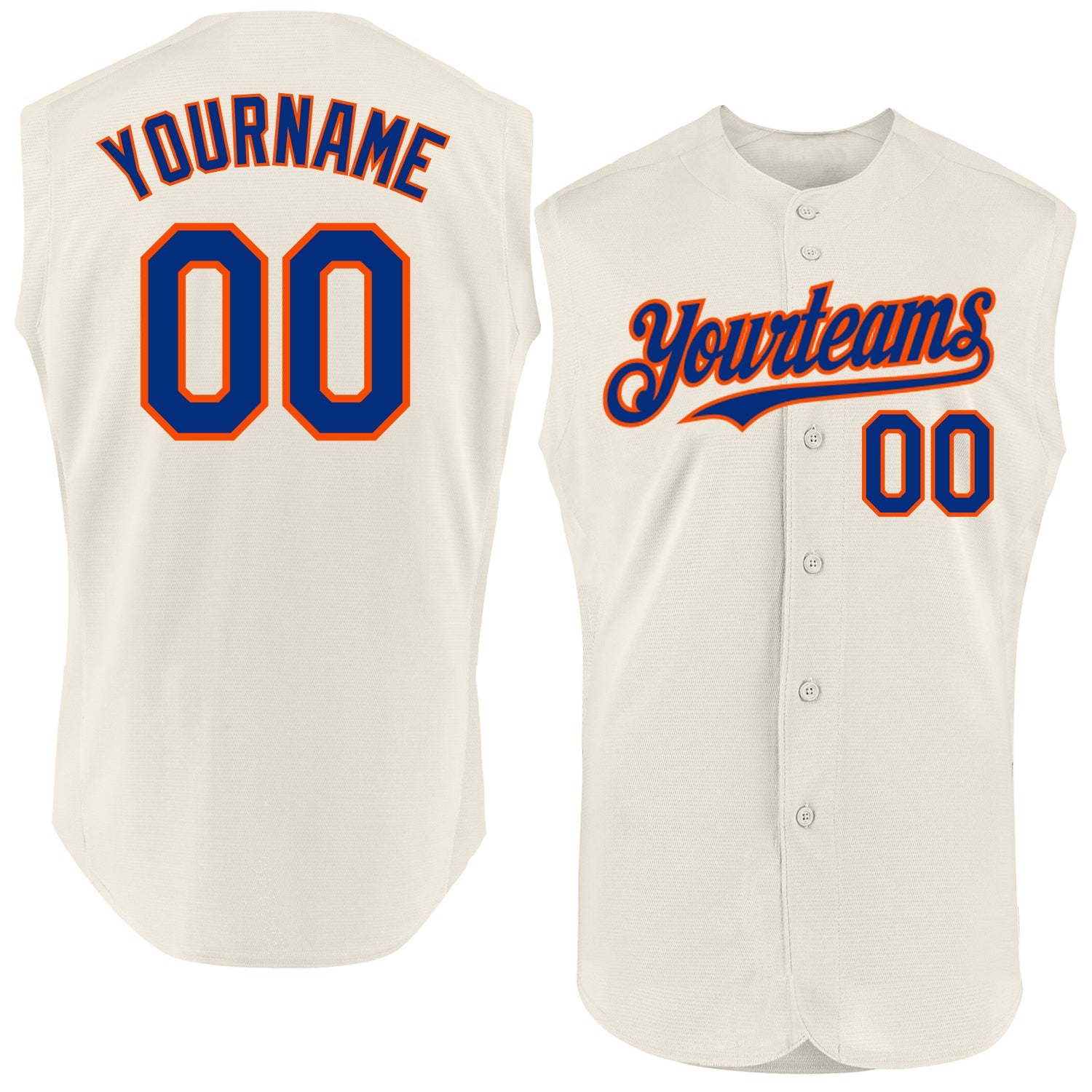 Custom Cream Royal-Orange Authentic Sleeveless Baseball Jersey - Main View