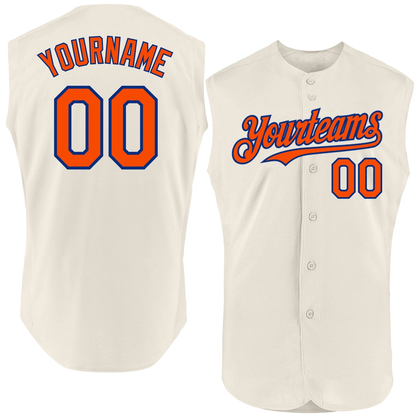 Custom Cream Orange-Royal Authentic Sleeveless Baseball Jersey - Main View