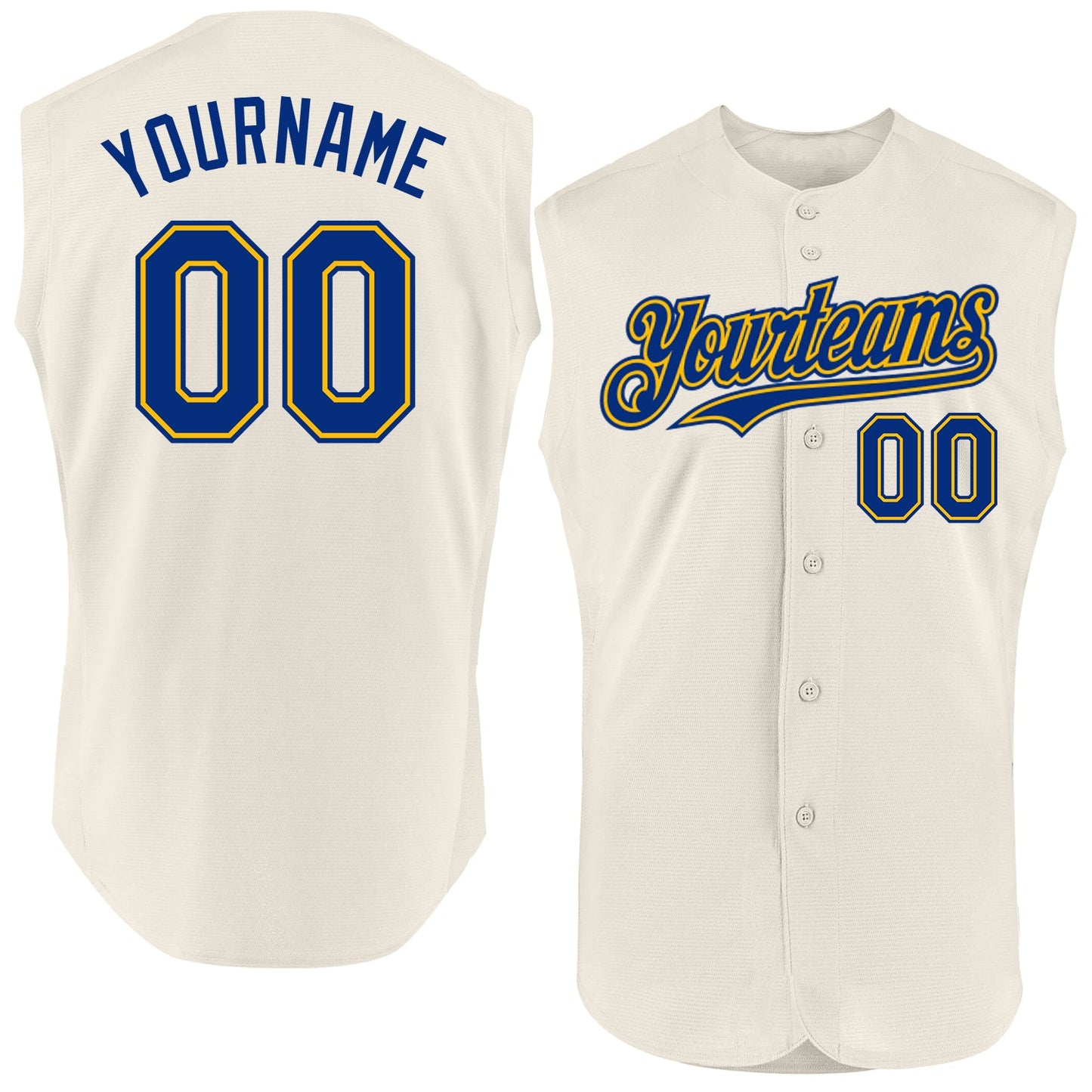 Custom Cream Royal-Gold Authentic Sleeveless Baseball Jersey - Main View