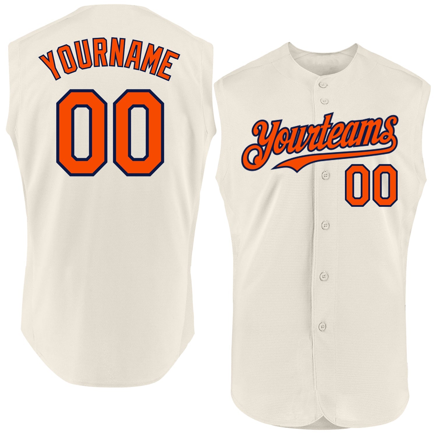 Custom Cream Orange-Navy Authentic Sleeveless Baseball Jersey - Main View