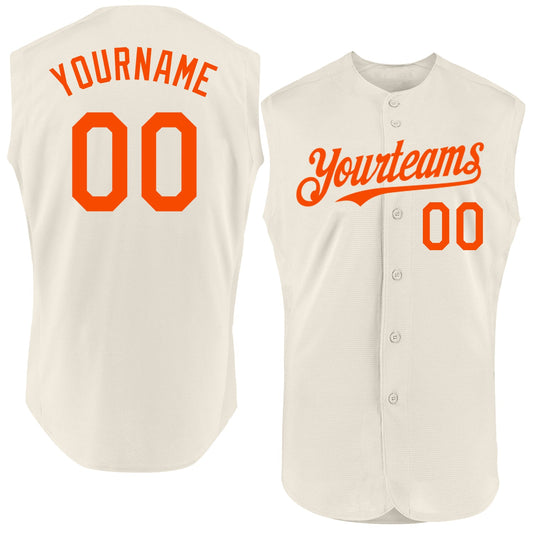 Custom Cream Orange Authentic Sleeveless Baseball Jersey - Main View