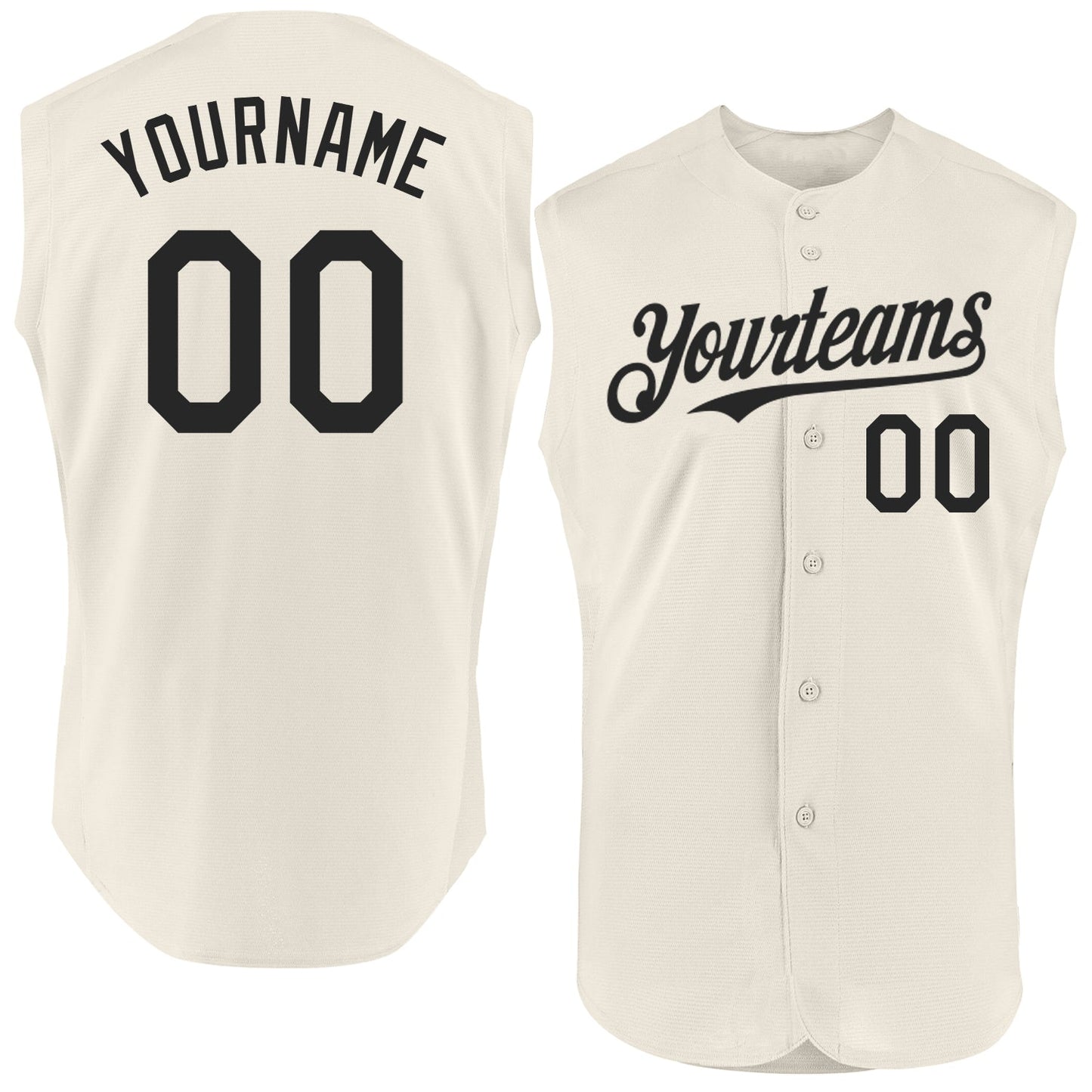 Custom Cream Black Authentic Sleeveless Baseball Jersey - Main View