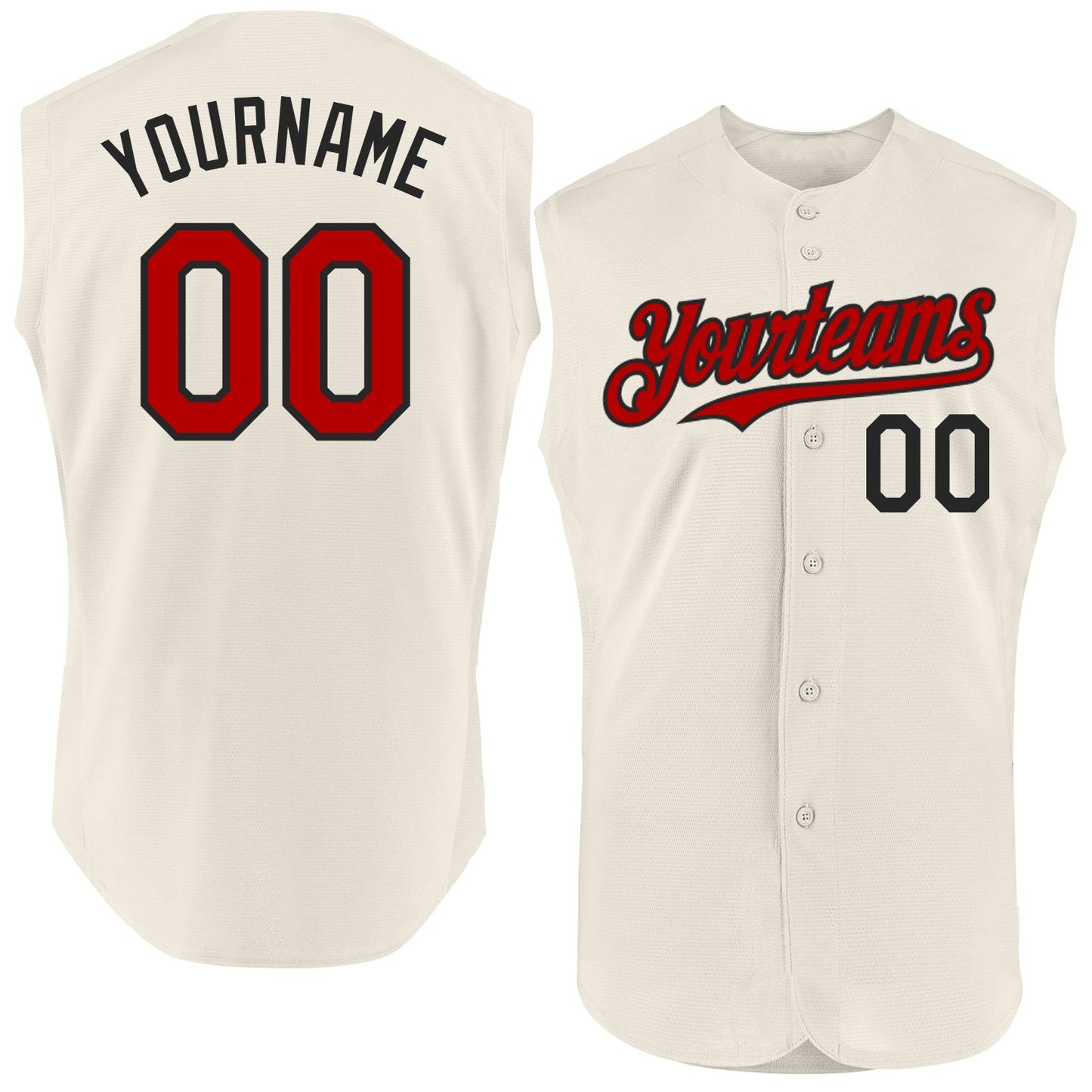 Custom Cream Red-Black Authentic Sleeveless Baseball Jersey - Main View