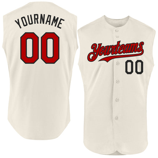 Custom Cream Red-Black Authentic Sleeveless Baseball Jersey - Main View
