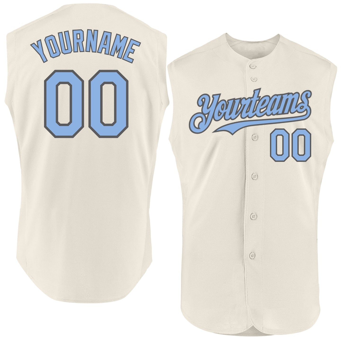 Custom Cream Light Blue-Steel Gray Authentic Sleeveless Baseball Jersey - Main View