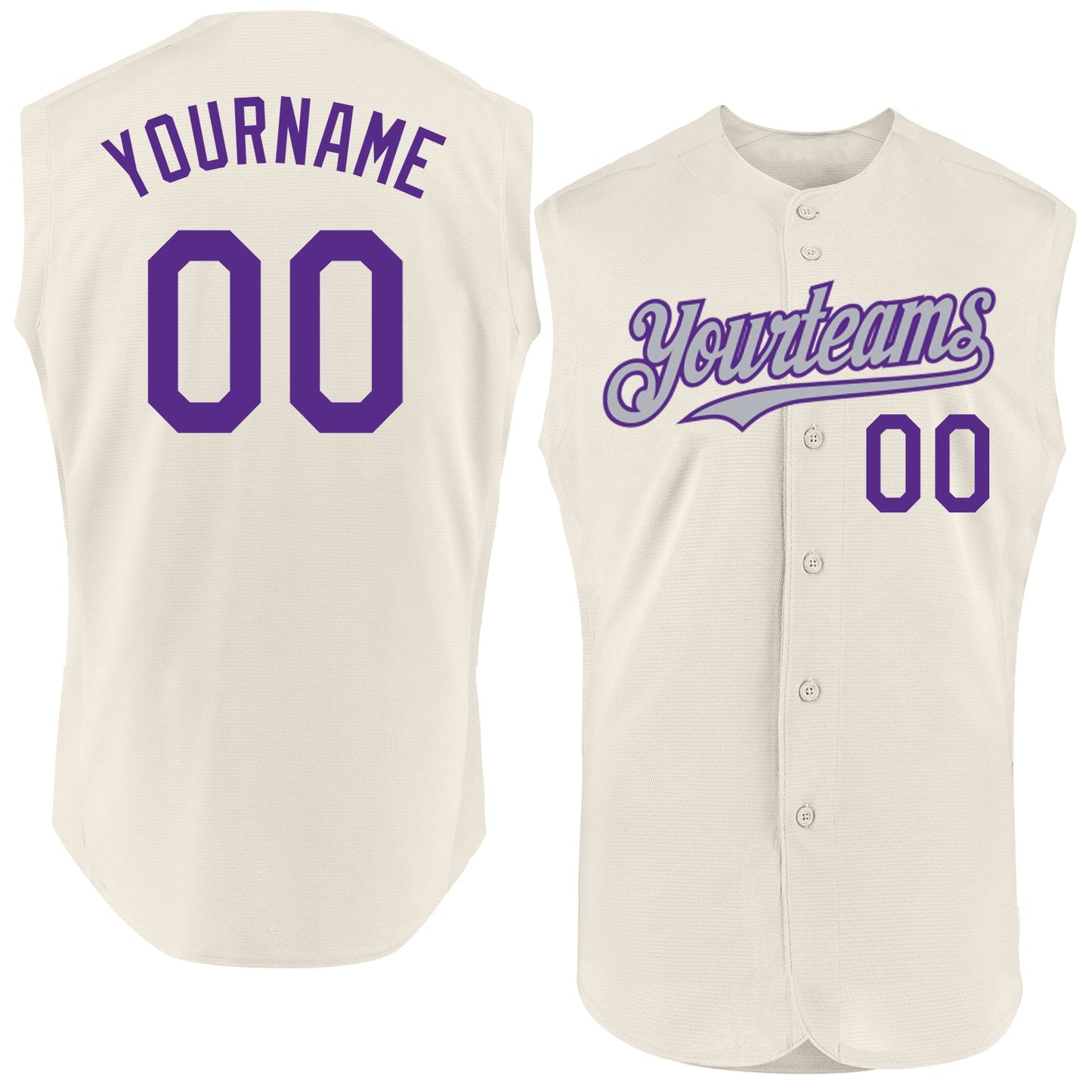 Custom Cream Purple-Gray Authentic Sleeveless Baseball Jersey - Main View