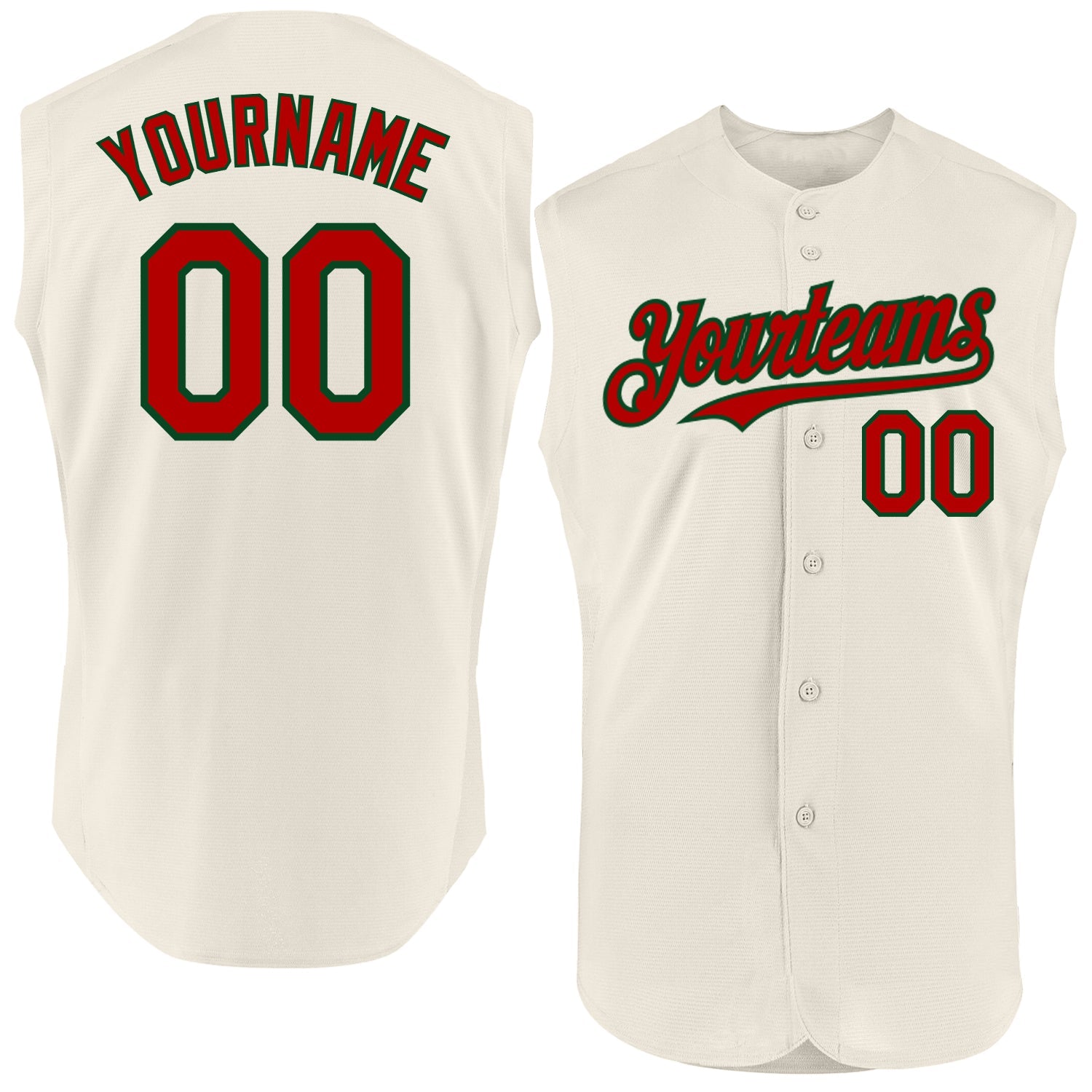 Custom Cream Red-Green Authentic Sleeveless Baseball Jersey - Main View