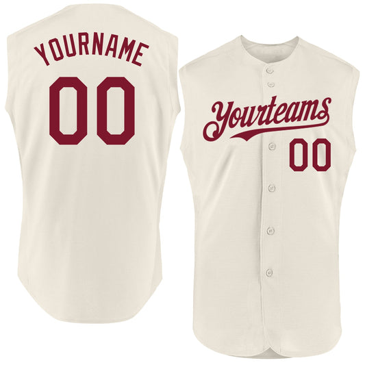 Custom Cream Crimson Authentic Sleeveless Baseball Jersey - Main View