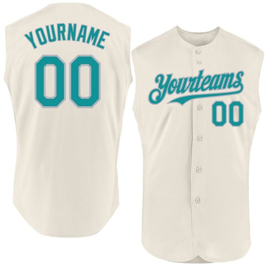 Custom Cream Teal-Gray Authentic Sleeveless Baseball Jersey - Main View