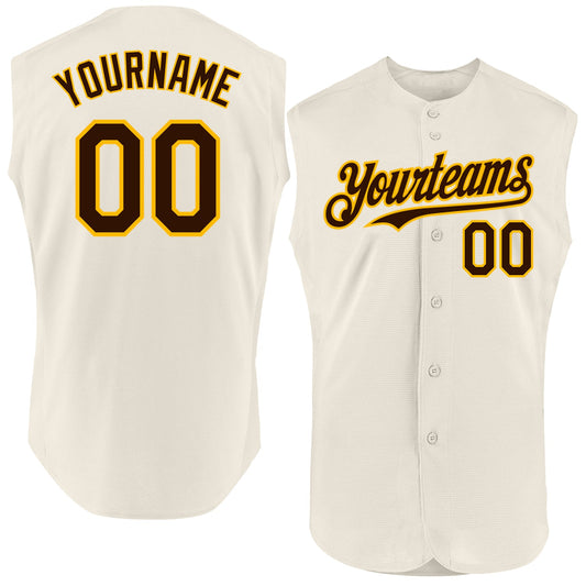 Custom Cream Brown-Gold Authentic Sleeveless Baseball Jersey - Main View