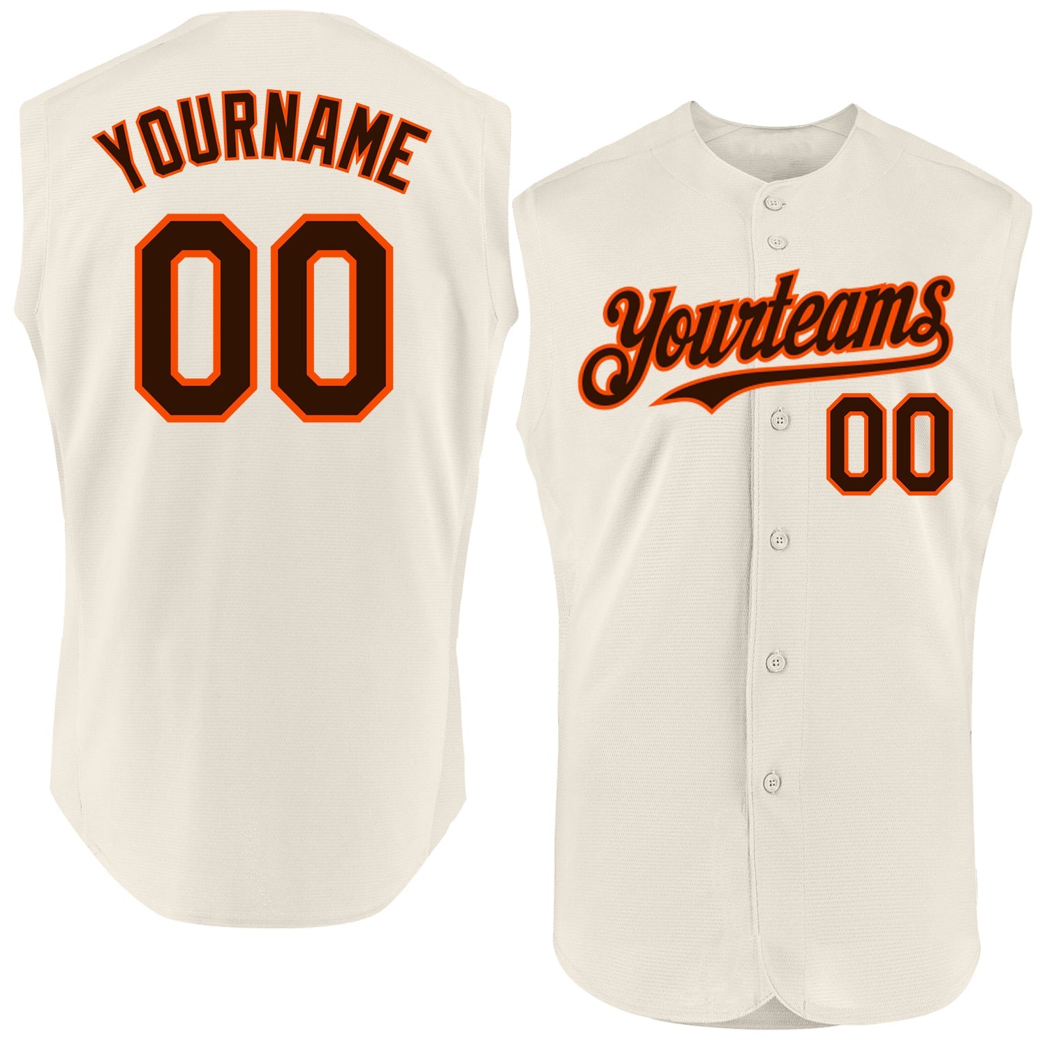 Custom Cream Brown-Orange Authentic Sleeveless Baseball Jersey - Main View