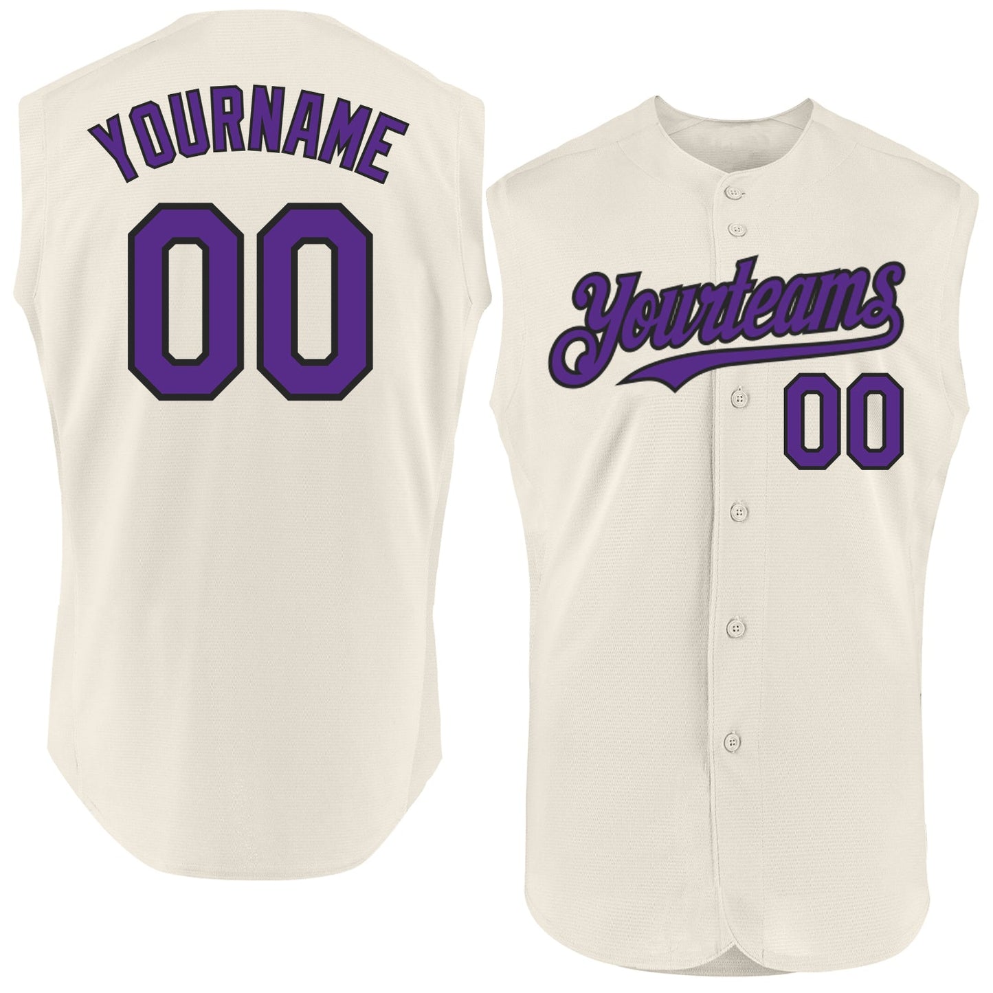 Custom Cream Purple-Black Authentic Sleeveless Baseball Jersey - Main View