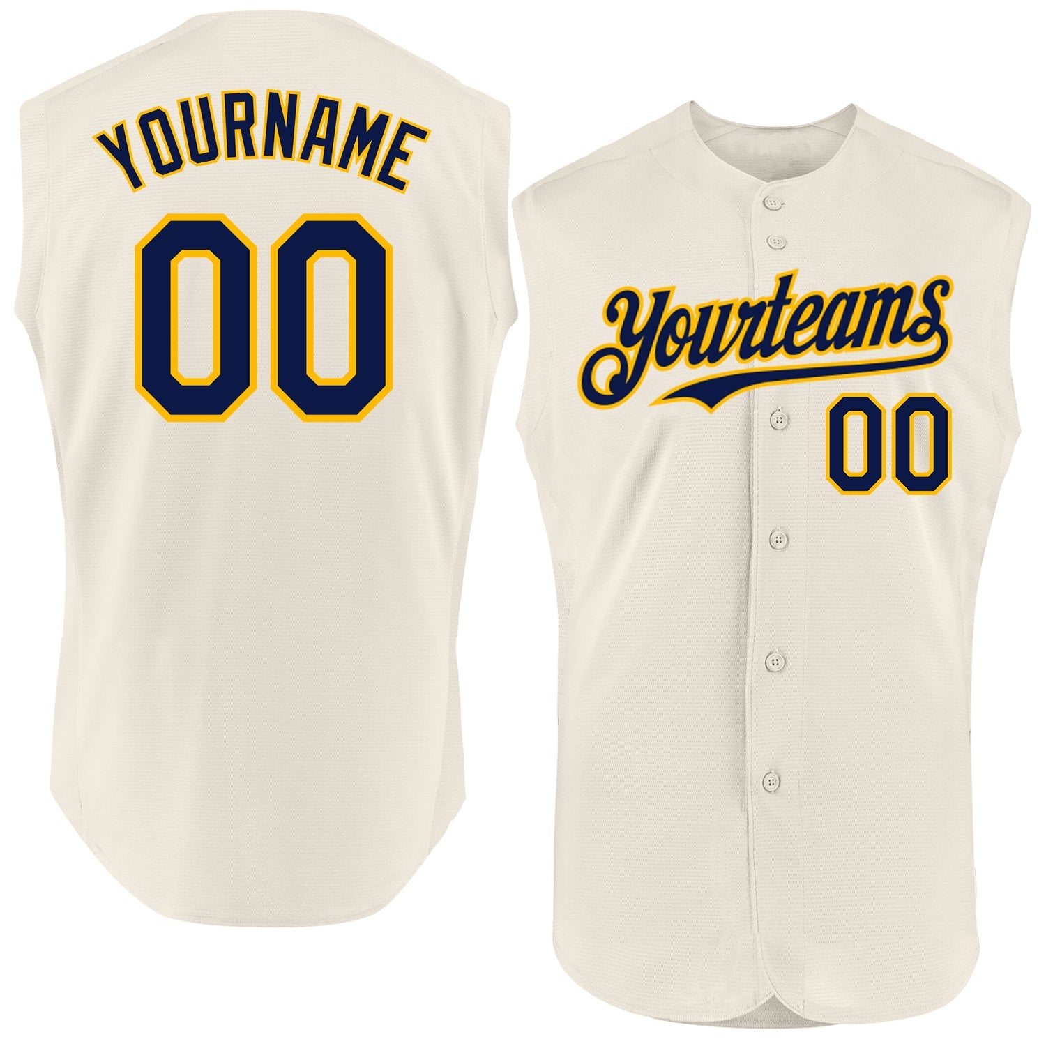 Custom Cream Navy-Gold Authentic Sleeveless Baseball Jersey - Main View