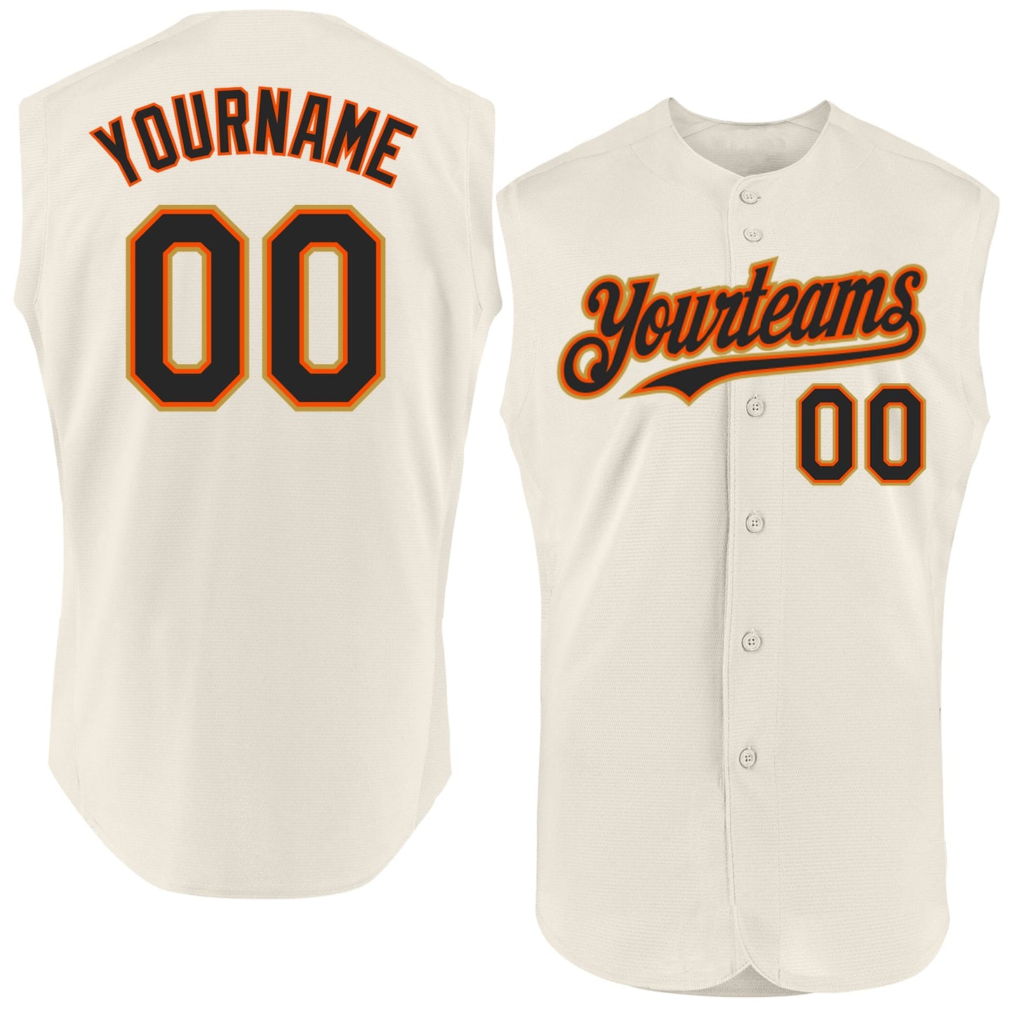 Custom Cream Black Orange-Old Gold Authentic Sleeveless Baseball Jersey - Main View