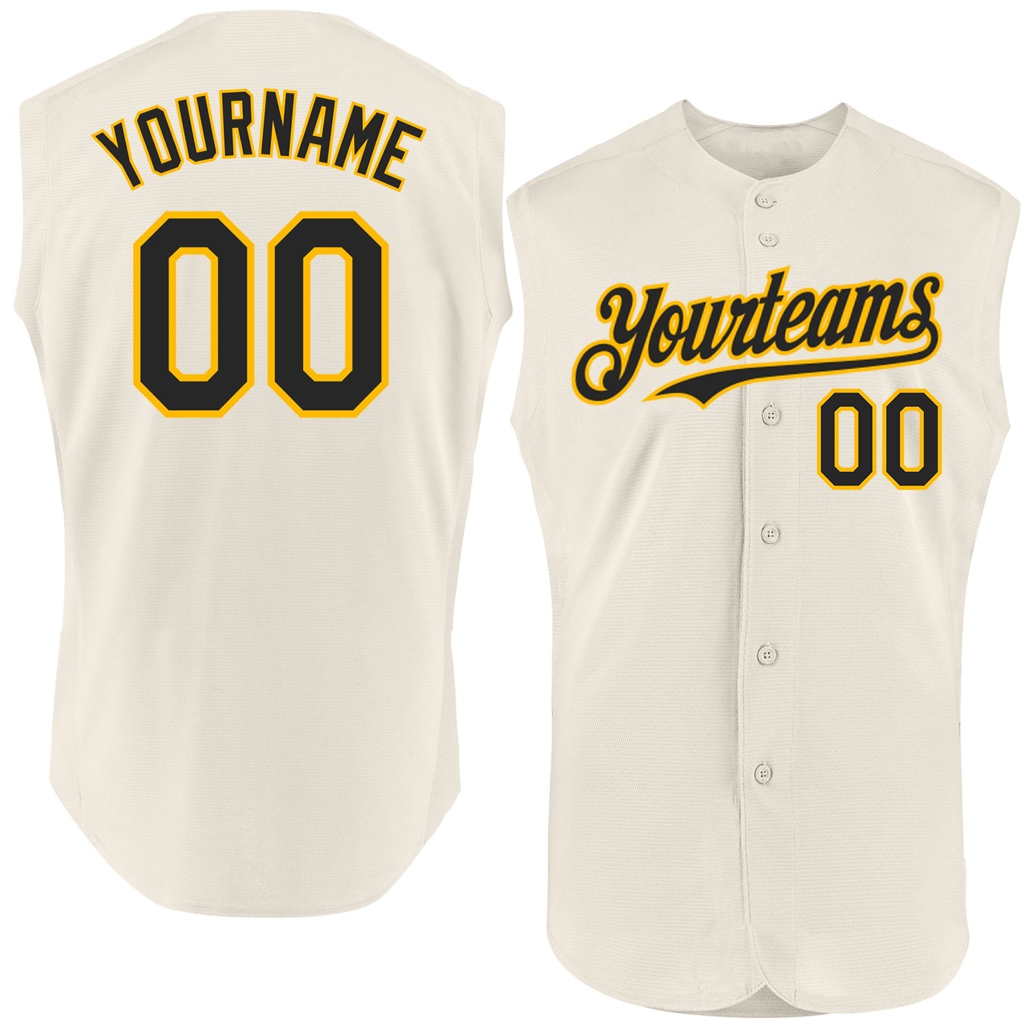 Custom Cream Black-Gold Authentic Sleeveless Baseball Jersey - Main View