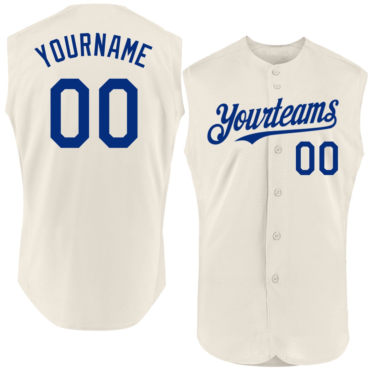 Custom Cream Royal Authentic Sleeveless Baseball Jersey - Main View