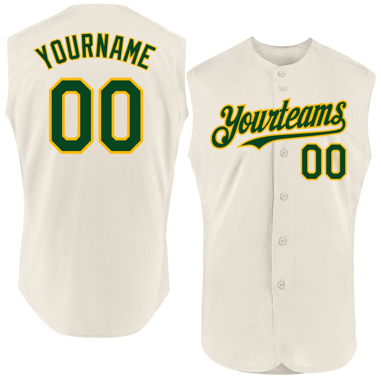 Custom Cream Green-Gold Authentic Sleeveless Baseball Jersey - Main View