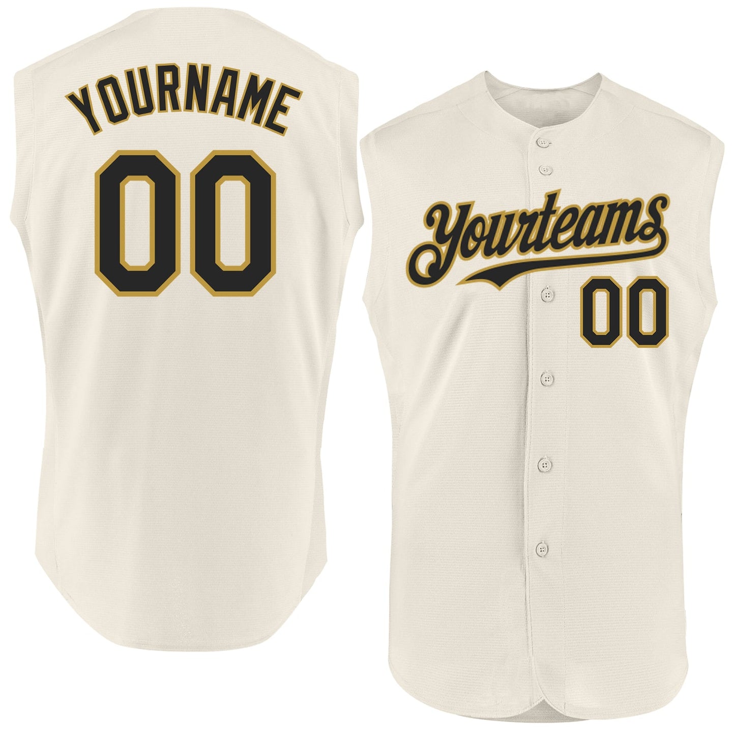 Custom Cream Black-Old Gold Authentic Sleeveless Baseball Jersey - Main View