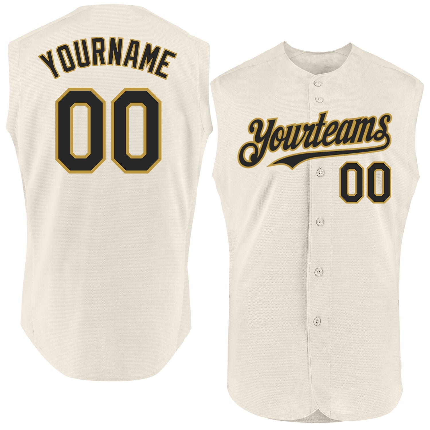 Custom Cream Black-Old Gold Authentic Sleeveless Baseball Jersey - Main View