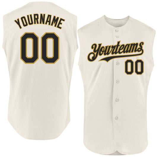 Custom Cream Black-Old Gold Authentic Sleeveless Baseball Jersey - Main View