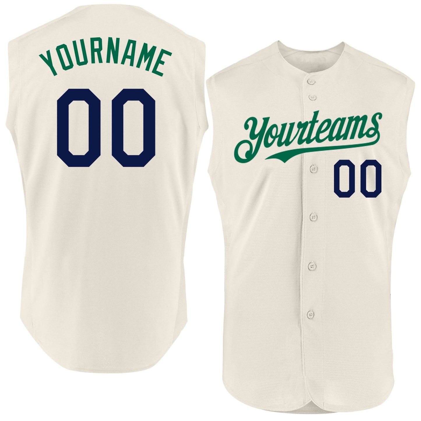Custom Cream Navy-Kelly Green Authentic Sleeveless Baseball Jersey - Main View