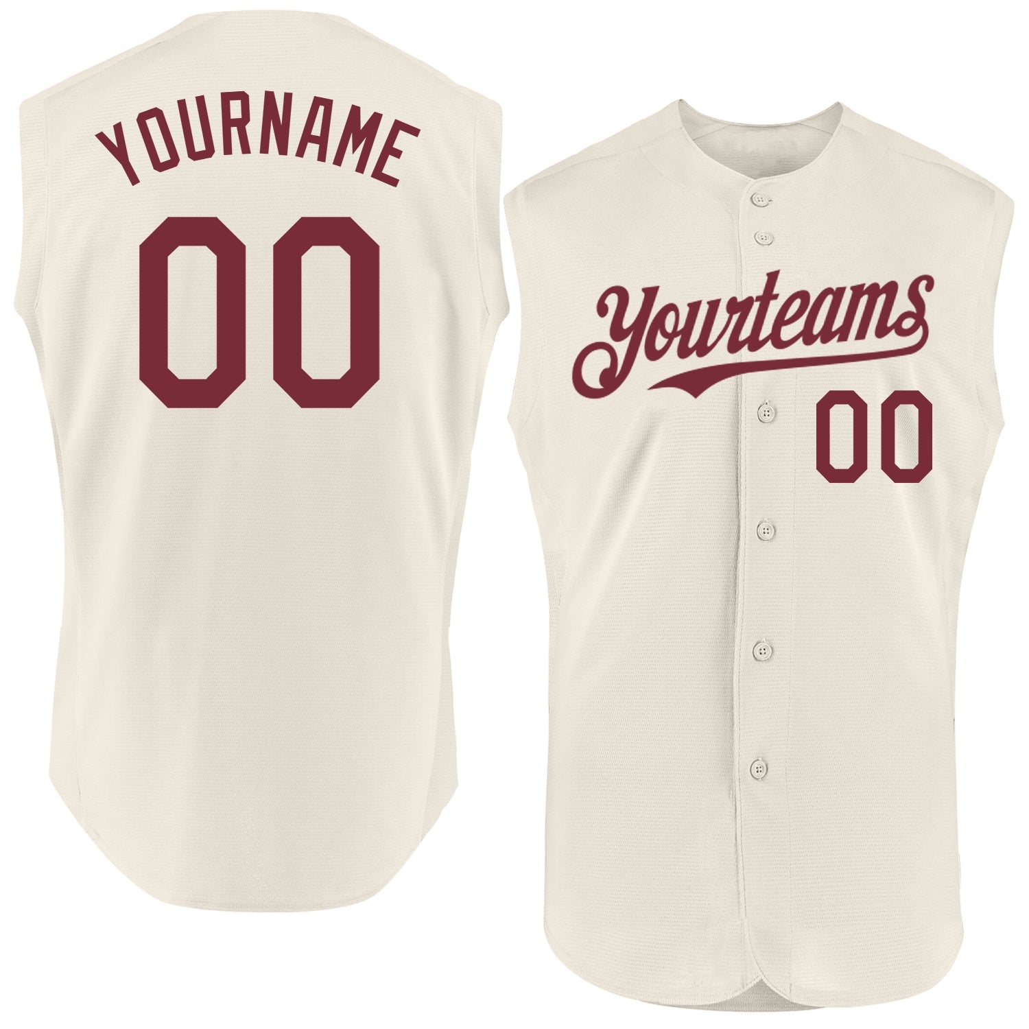 Custom Cream Burgundy Authentic Sleeveless Baseball Jersey - Main View