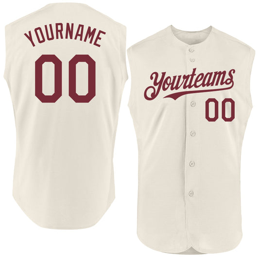 Custom Cream Burgundy Authentic Sleeveless Baseball Jersey - Main View