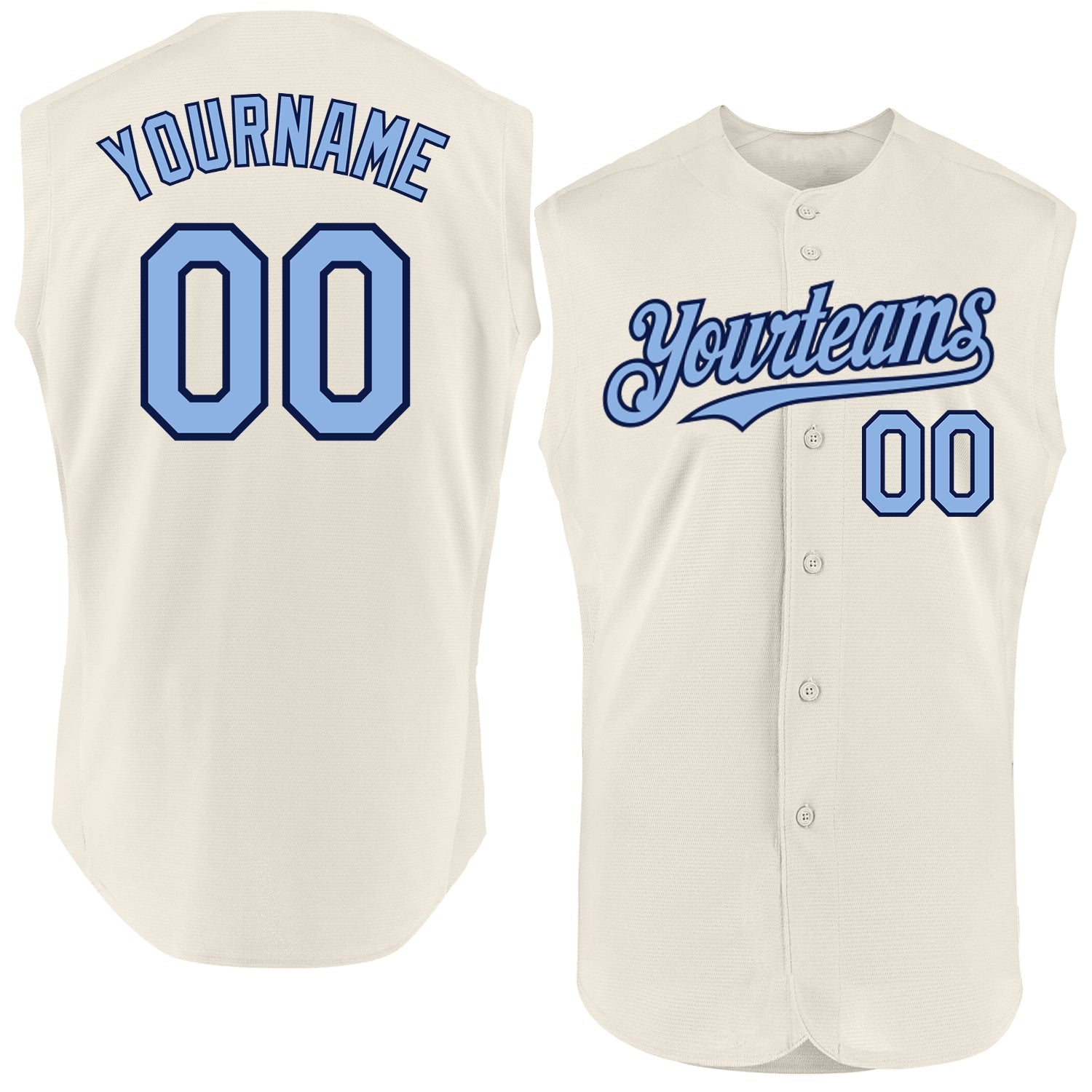 Custom Cream Light Blue-Navy Authentic Sleeveless Baseball Jersey - Main View