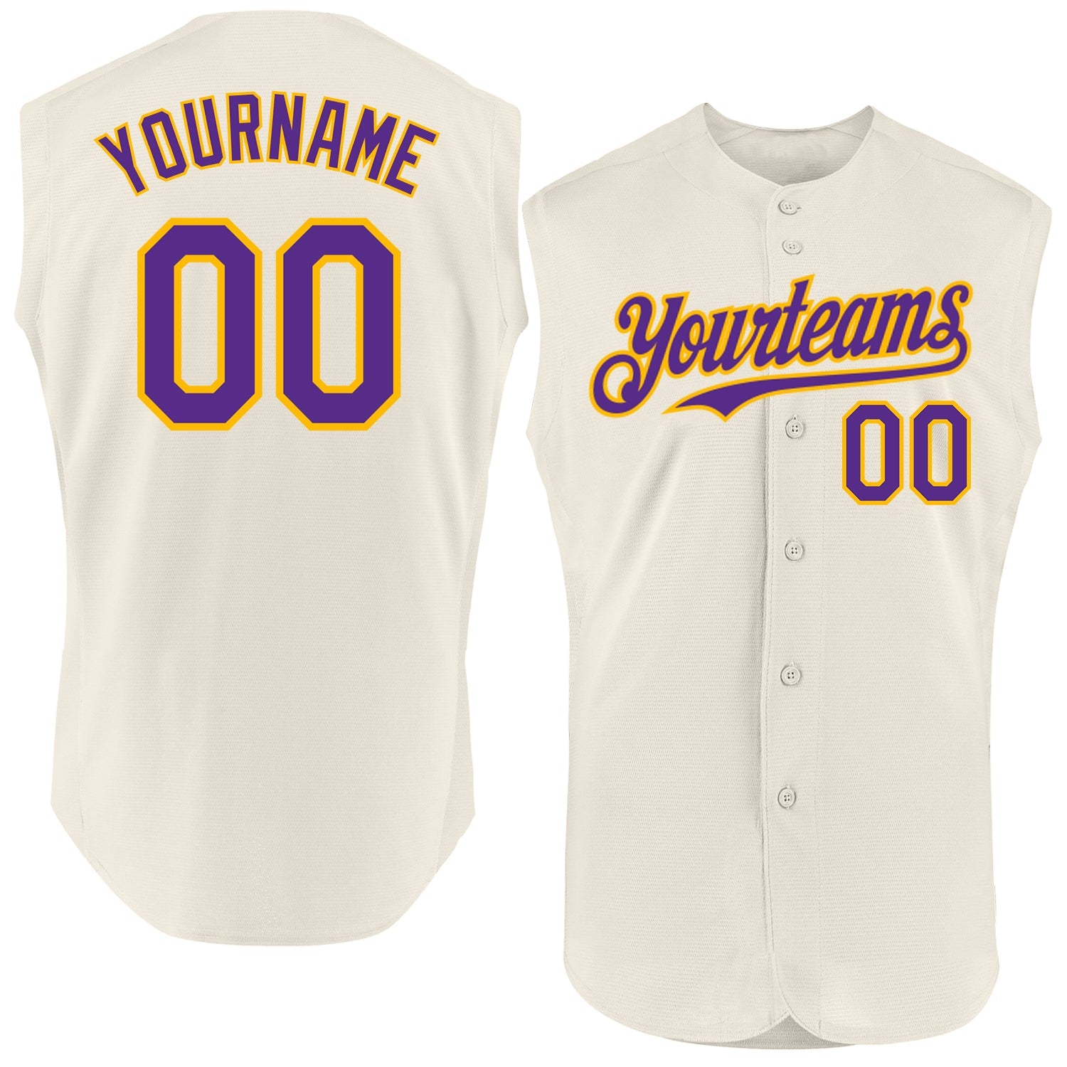 Custom Cream Purple-Gold Authentic Sleeveless Baseball Jersey - Main View