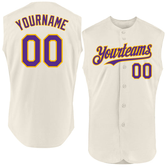 Custom Cream Purple-Gold Authentic Sleeveless Baseball Jersey - Main View