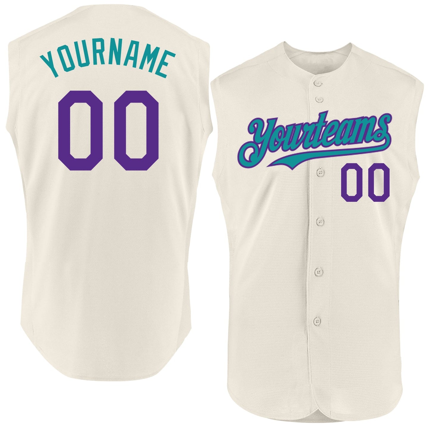 Custom Cream Purple-Teal Authentic Sleeveless Baseball Jersey - Main View