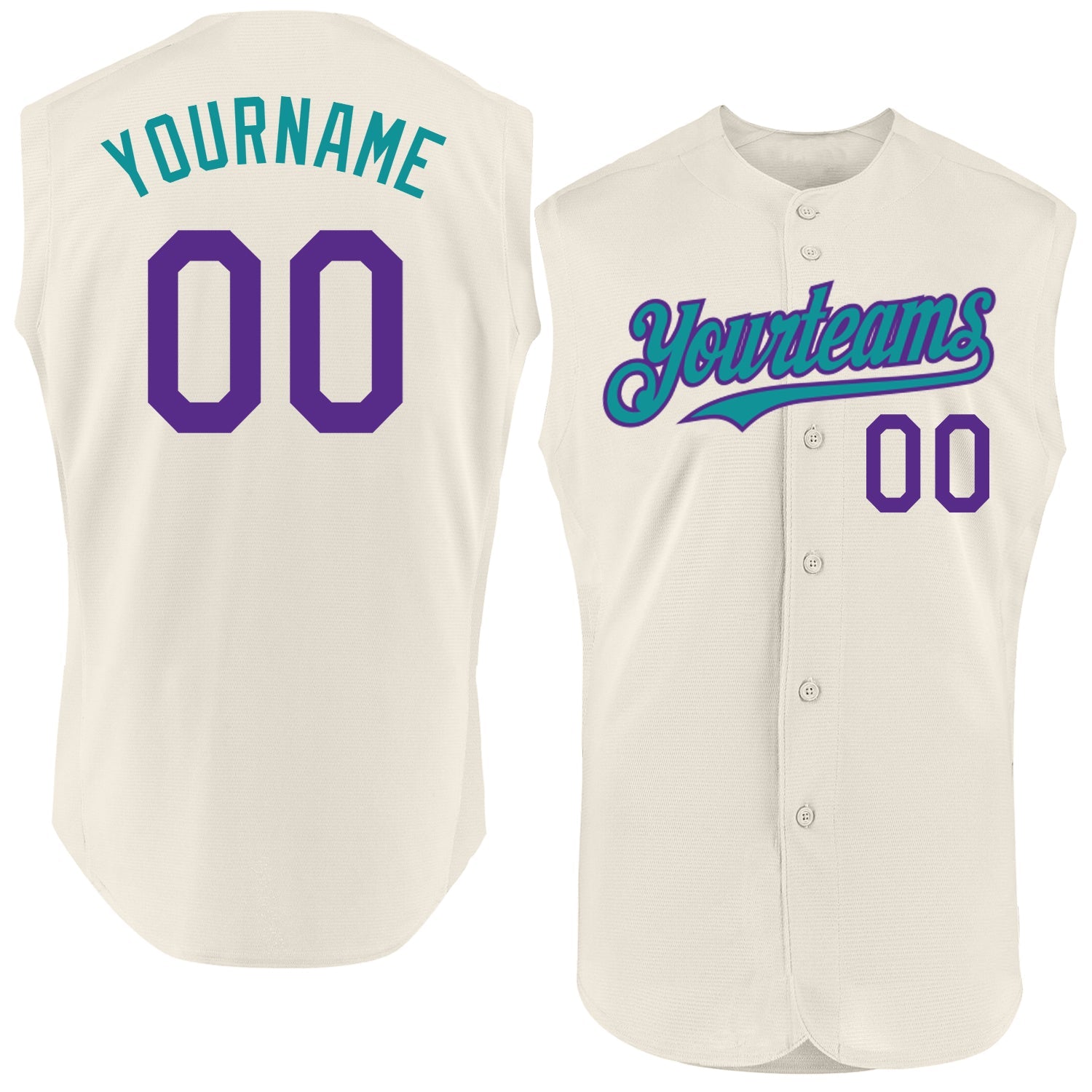 Custom Cream Purple-Teal Authentic Sleeveless Baseball Jersey - Main View