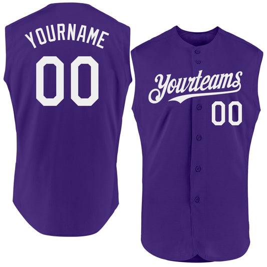 Custom Purple White Authentic Sleeveless Baseball Jersey - Main View