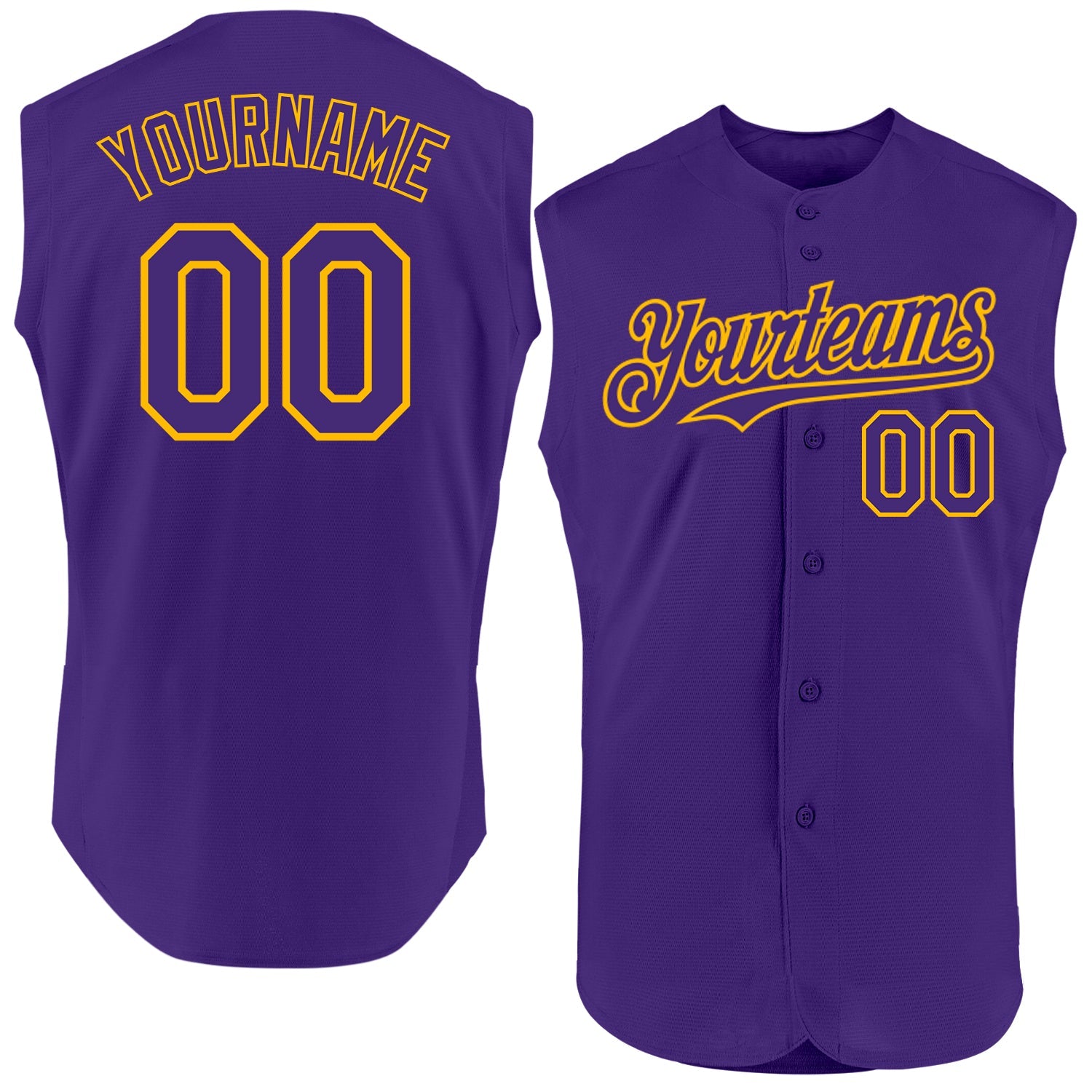 Custom Purple Gold Authentic Sleeveless Baseball Jersey - Main View
