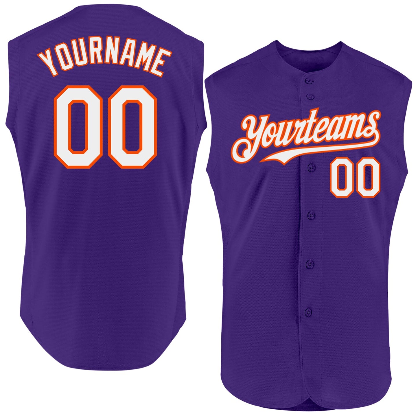 Custom Purple White-Orange Authentic Sleeveless Baseball Jersey - Main View
