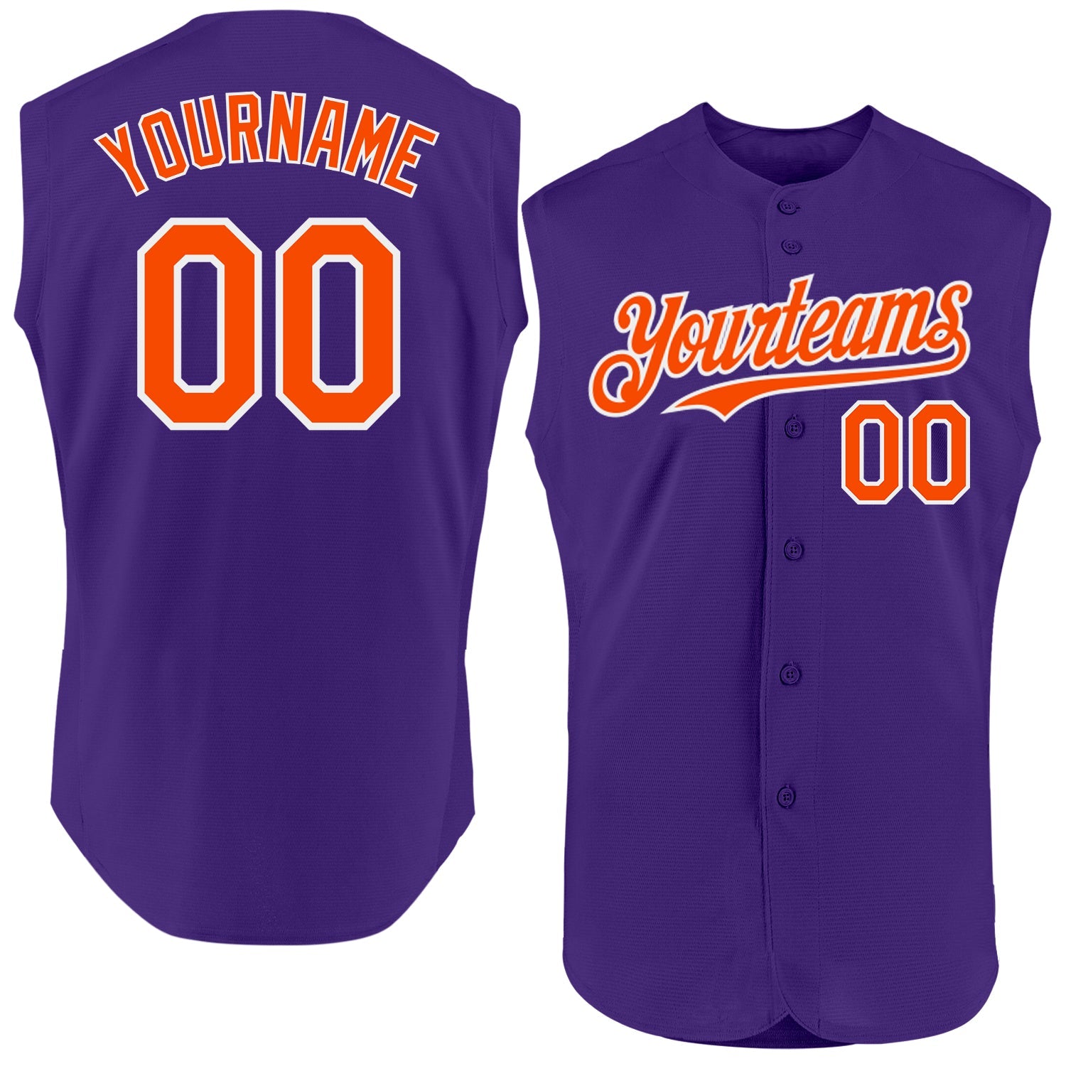 Custom Purple Orange-White Authentic Sleeveless Baseball Jersey - Main View