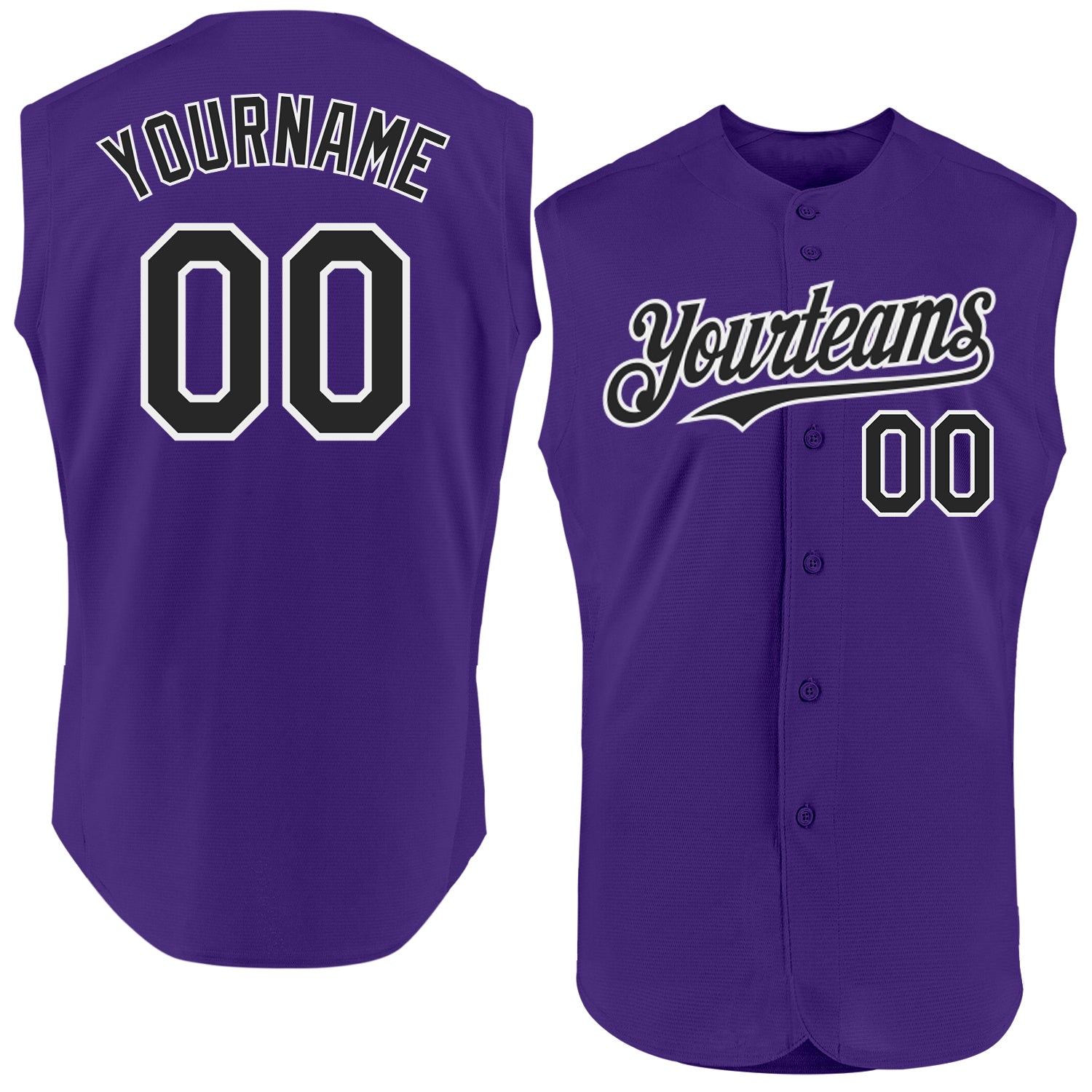 Custom Purple Black-White Authentic Sleeveless Baseball Jersey - Main View