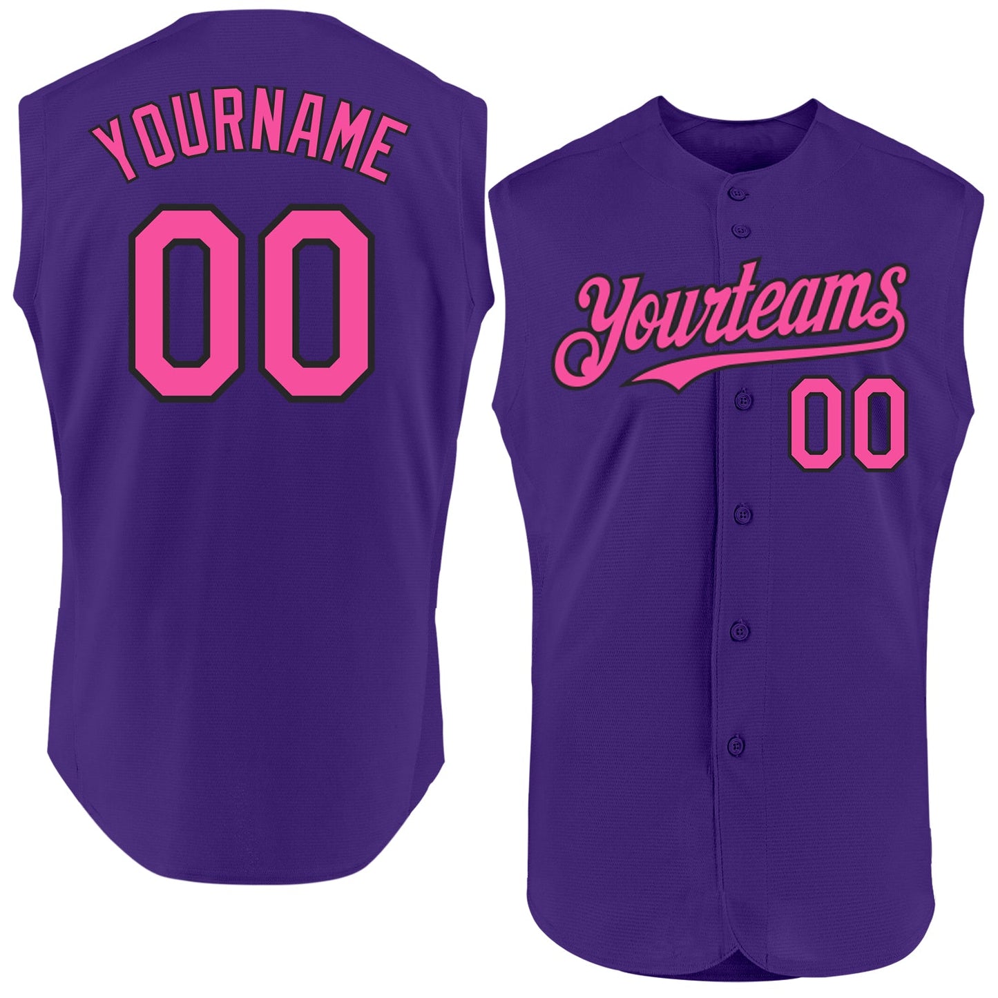 Custom Purple Pink-Black Authentic Sleeveless Baseball Jersey - Main View
