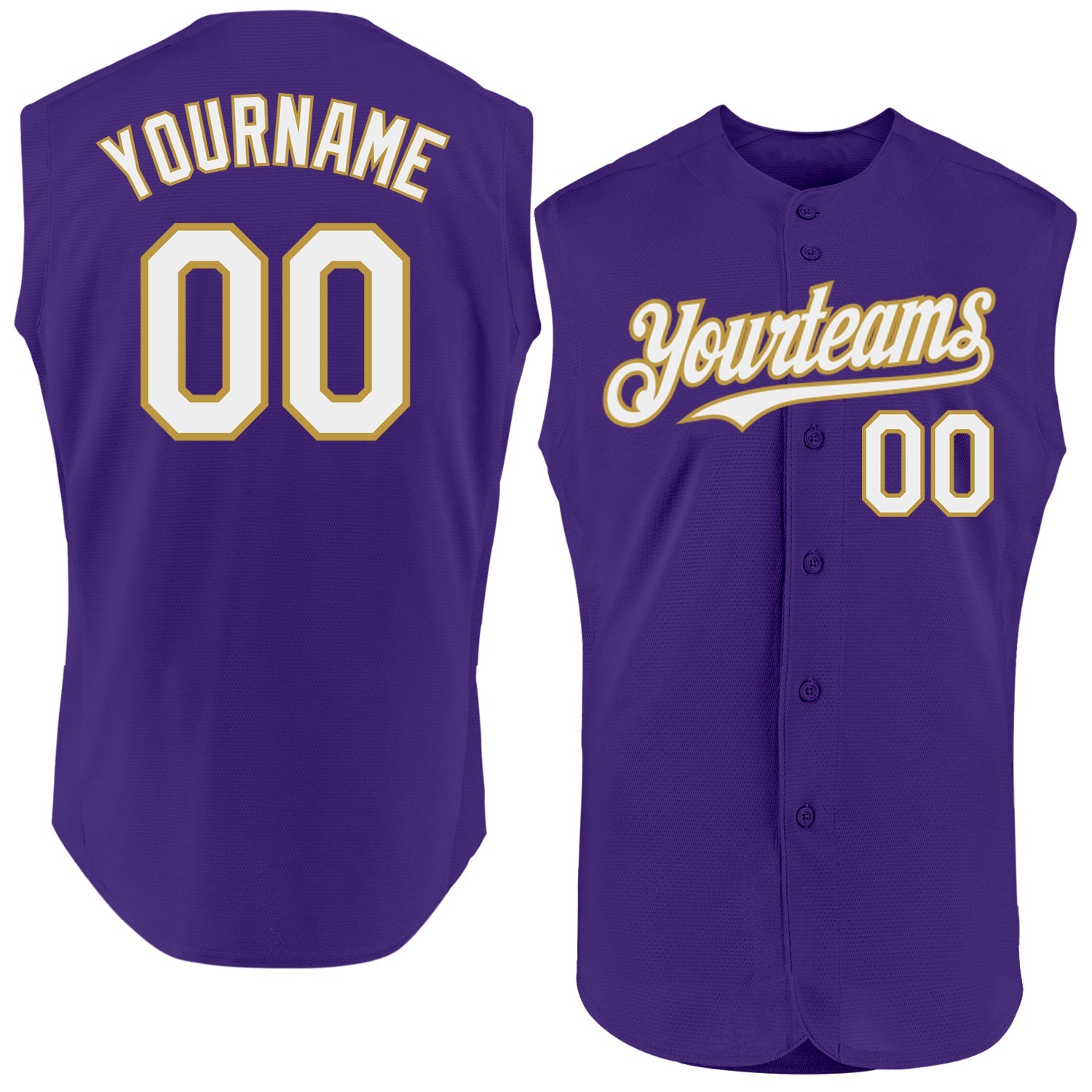 Custom Purple White-Old Gold Authentic Sleeveless Baseball Jersey - Main View