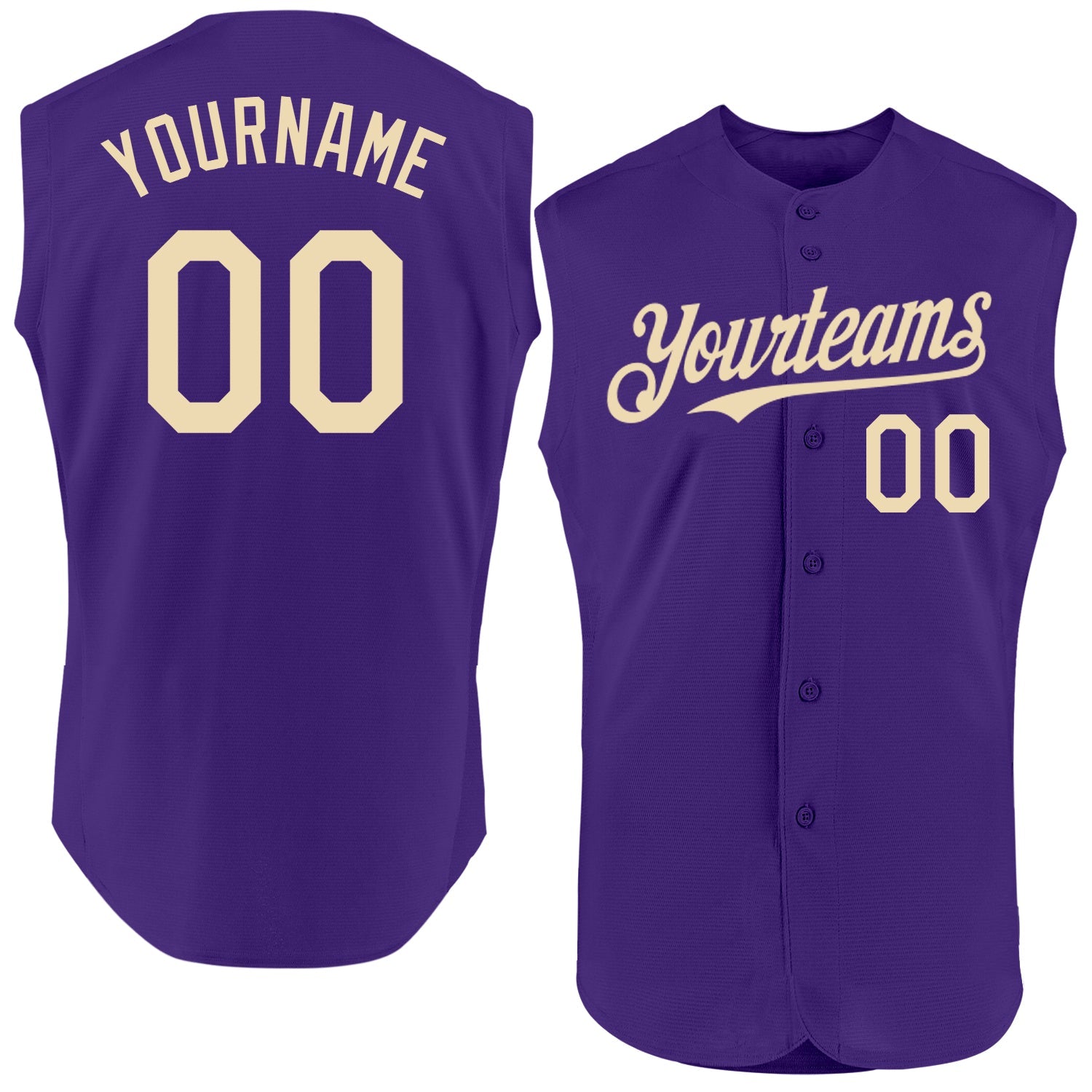 Custom Purple Cream Authentic Sleeveless Baseball Jersey - Main View