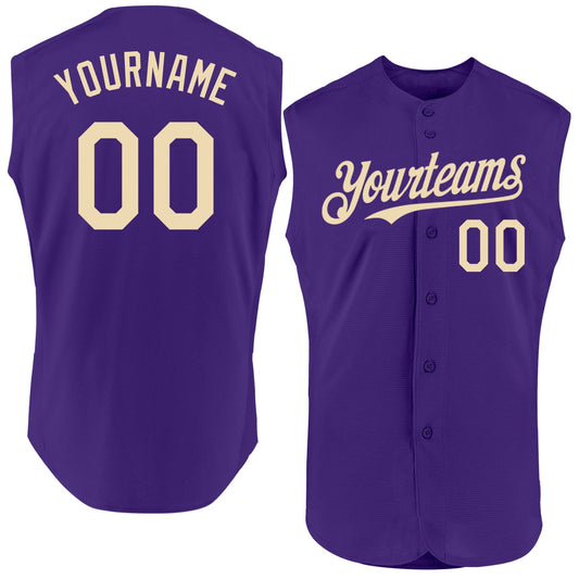 Custom Purple Cream Authentic Sleeveless Baseball Jersey - Main View