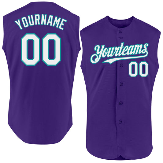 Custom Purple White-Teal Authentic Sleeveless Baseball Jersey - Main View