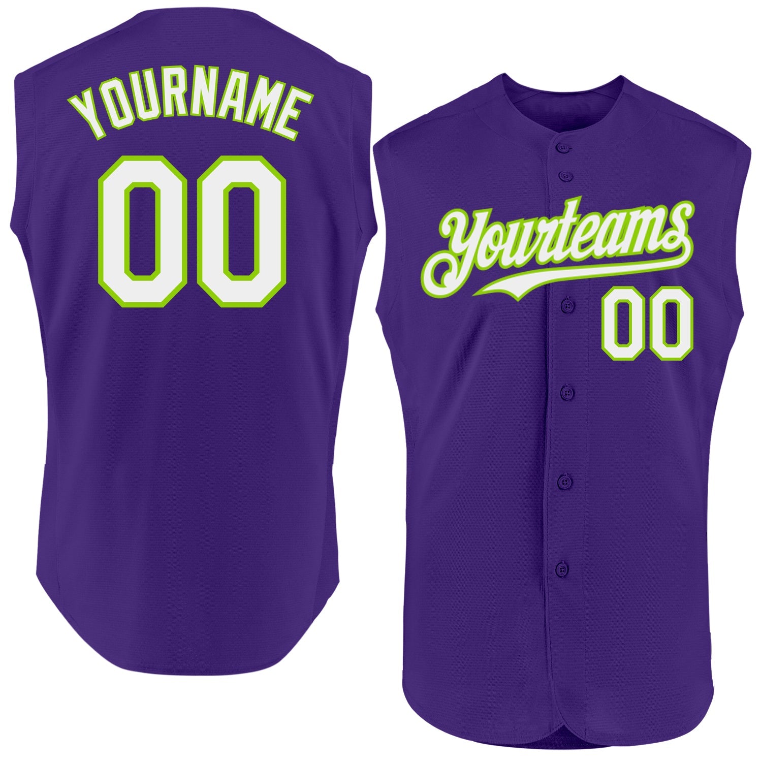 Custom Purple White-Neon Green Authentic Sleeveless Baseball Jersey - Main View