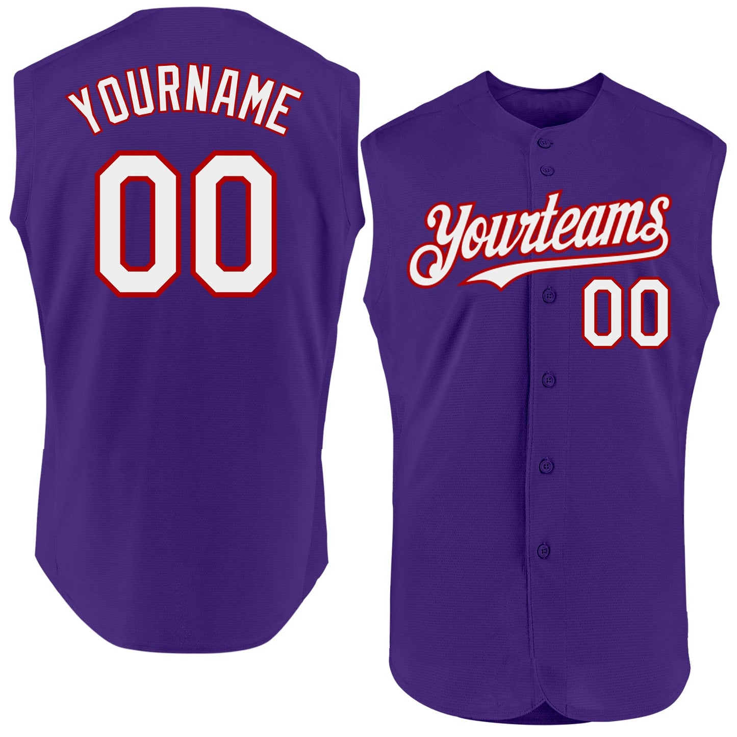 Custom Purple White-Red Authentic Sleeveless Baseball Jersey - Main View
