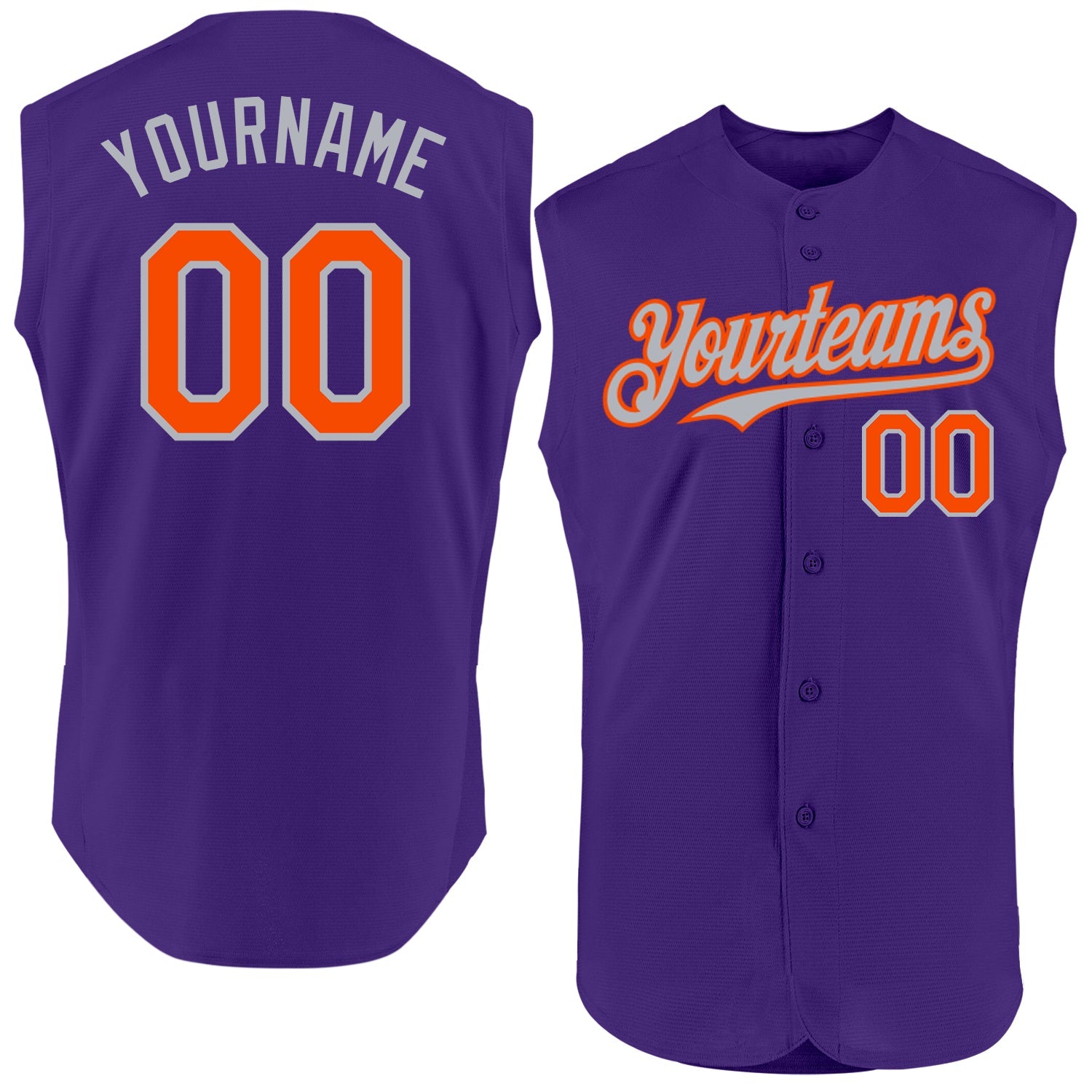 Custom Purple Orange-Gray Authentic Sleeveless Baseball Jersey - Main View