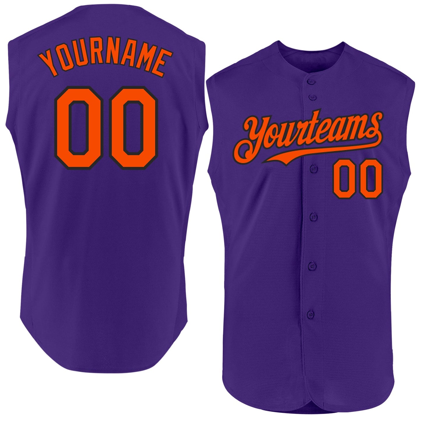 Custom Purple Orange-Black Authentic Sleeveless Baseball Jersey - Main View