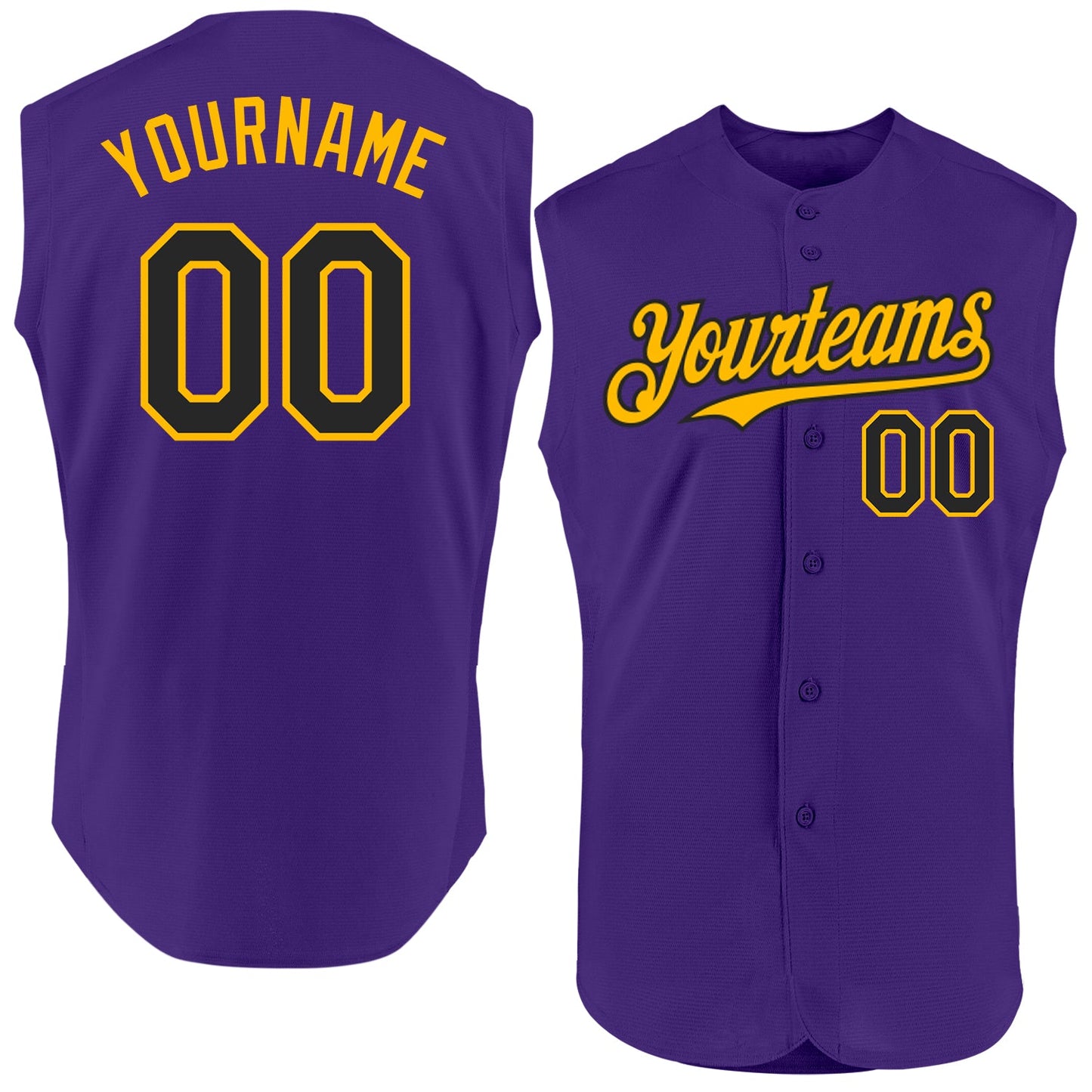Custom Purple Black-Gold Authentic Sleeveless Baseball Jersey - Main View