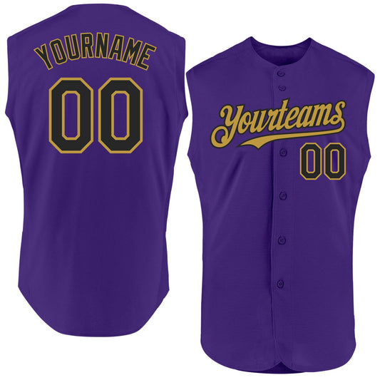 Custom Purple Black-Old Gold Authentic Sleeveless Baseball Jersey - Main View