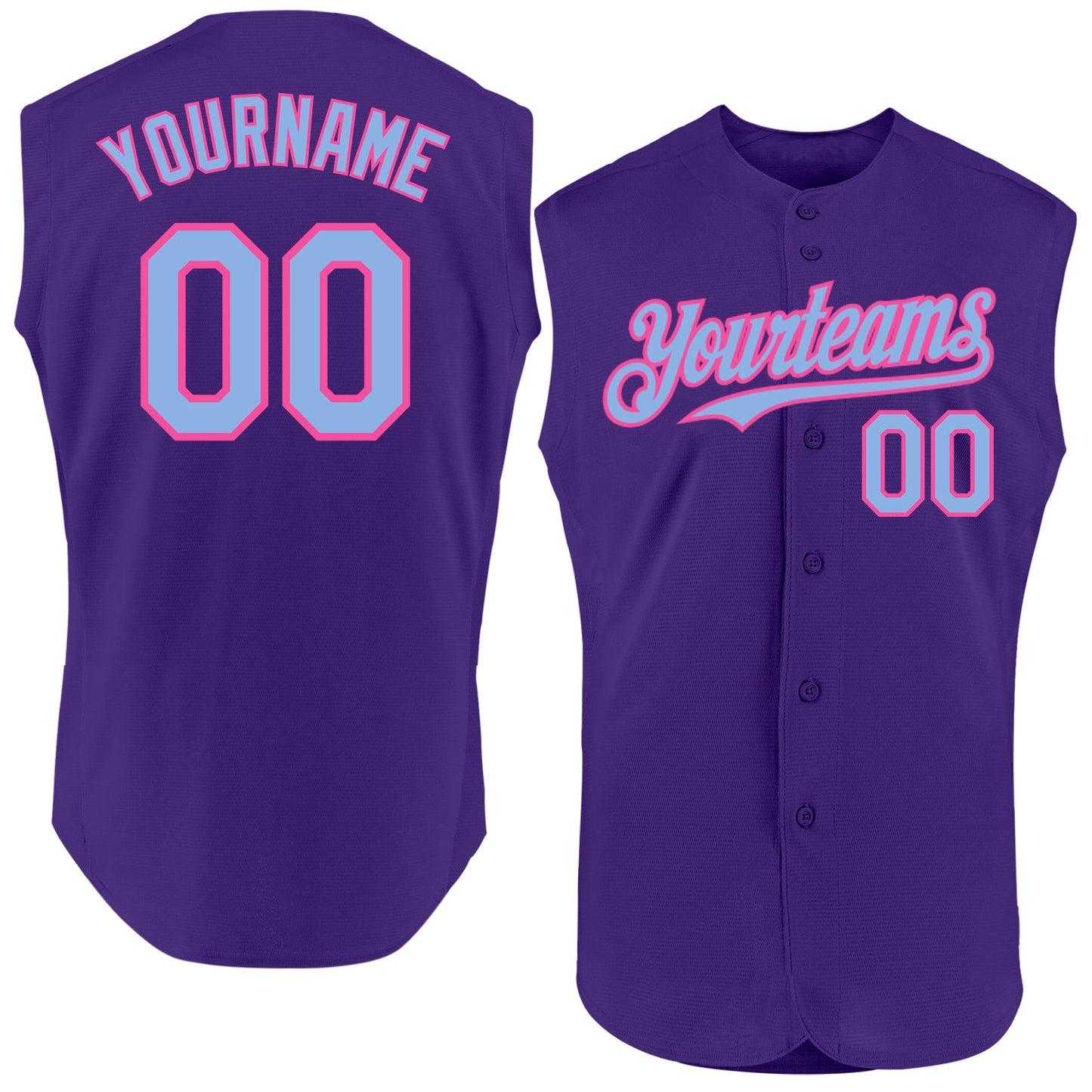 Custom Purple Light Blue-Pink Authentic Sleeveless Baseball Jersey - Main View