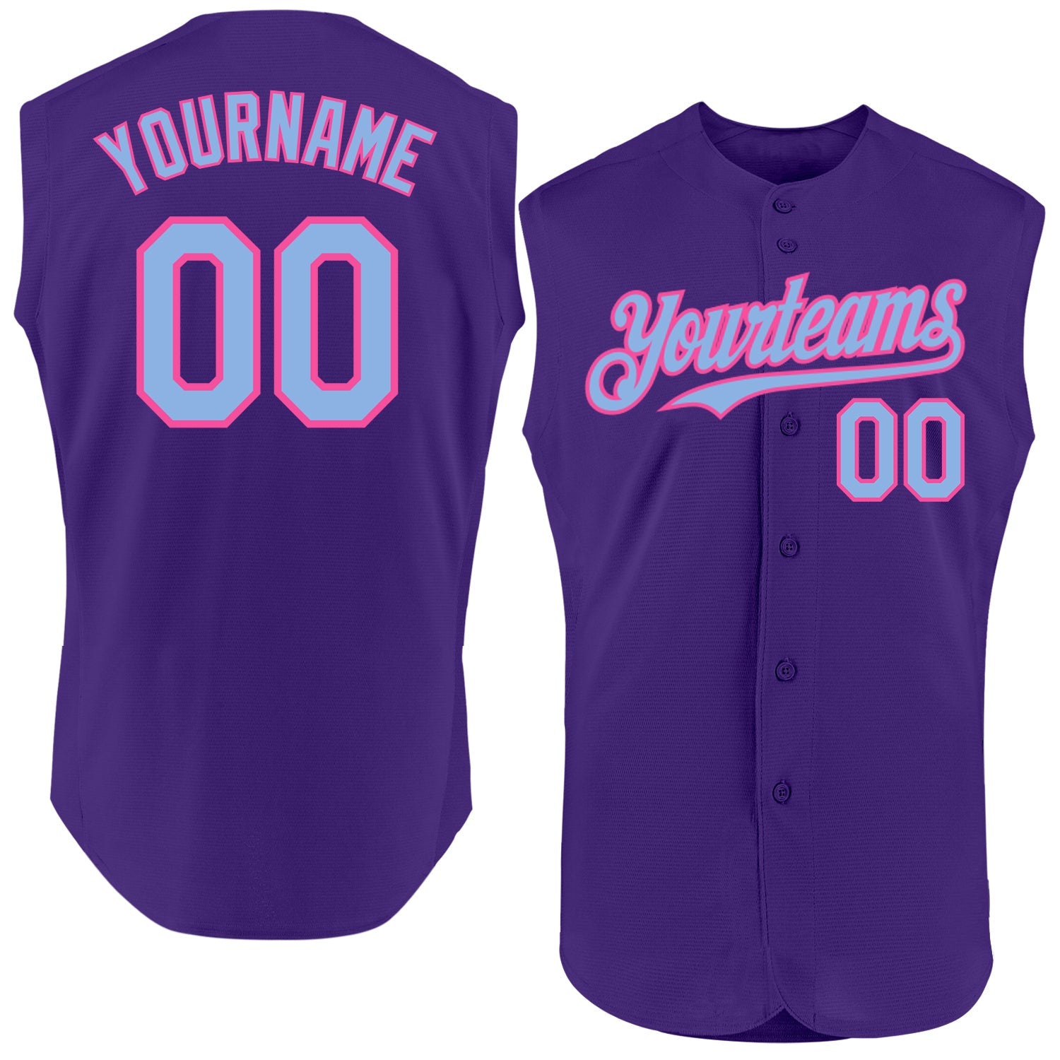 Custom Purple Light Blue-Pink Authentic Sleeveless Baseball Jersey - Main View